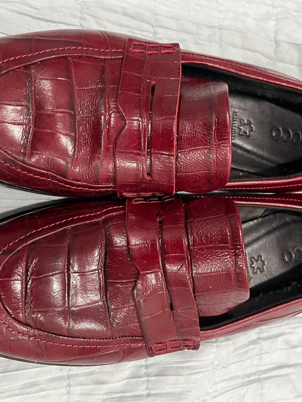 ECCO Dress Classic 15 Croc Embossed Leather Penny Loafers Burgundy EU 40 us9-9.5